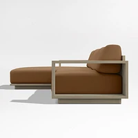Mallorca Wood 2-Piece Left-Arm Chaise Outdoor Sectional Sofa with Cast Teak Brown Sunbrella ® Cushions