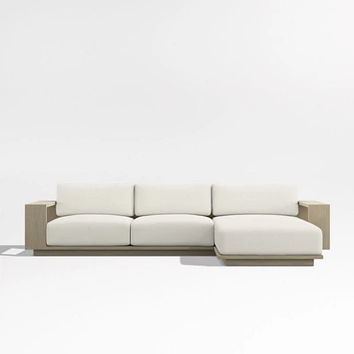 Mallorca Wood 2-Piece Right-Arm Chaise Outdoor Sectional Sofa with Canvas Natural Sunbrella ® Cushions