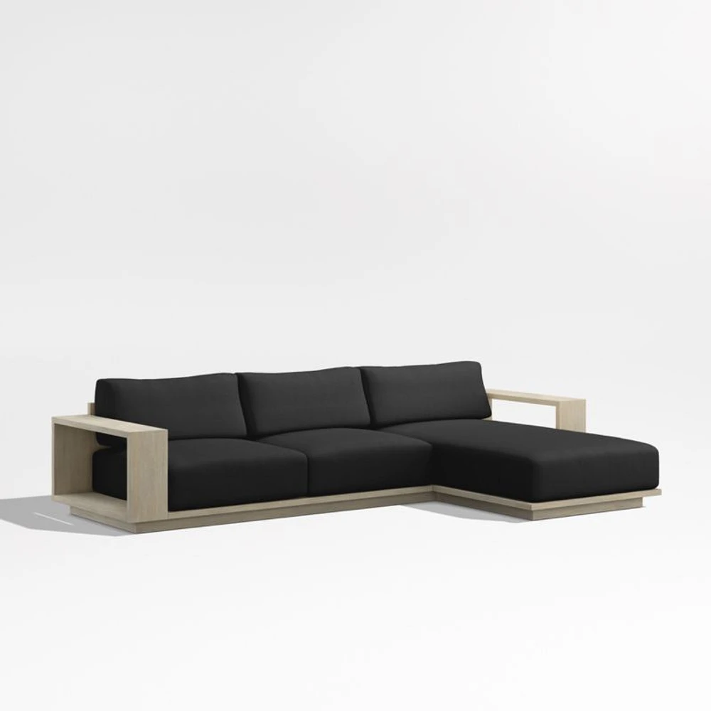 Mallorca Wood 2-Piece Right-Arm Chaise Outdoor Sectional Sofa with Cast Charcoal Grey Sunbrella ® Cushions