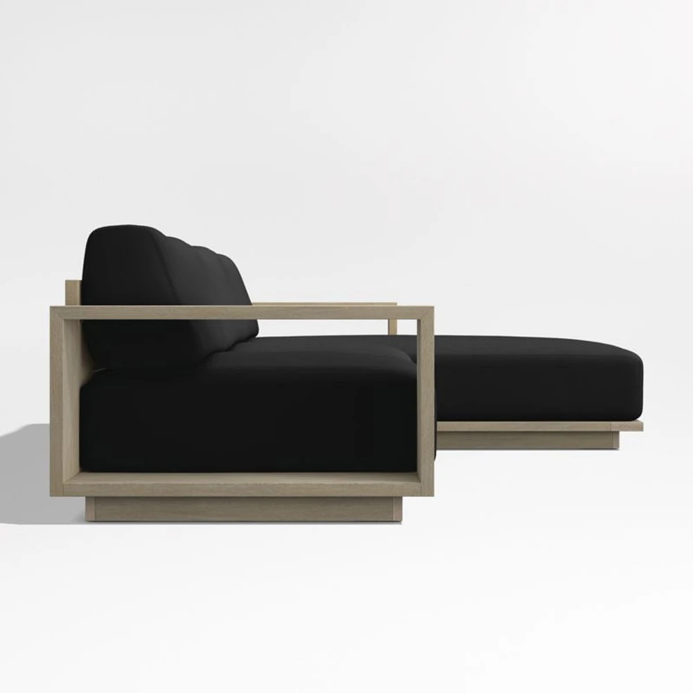 Mallorca Wood 2-Piece Right-Arm Chaise Outdoor Sectional Sofa with Cast Charcoal Grey Sunbrella ® Cushions