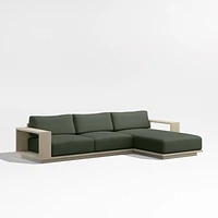 Mallorca Wood 2-Piece Right-Arm Chaise Outdoor Sectional Sofa with Cast Sage Green Sunbrella ® Cushions