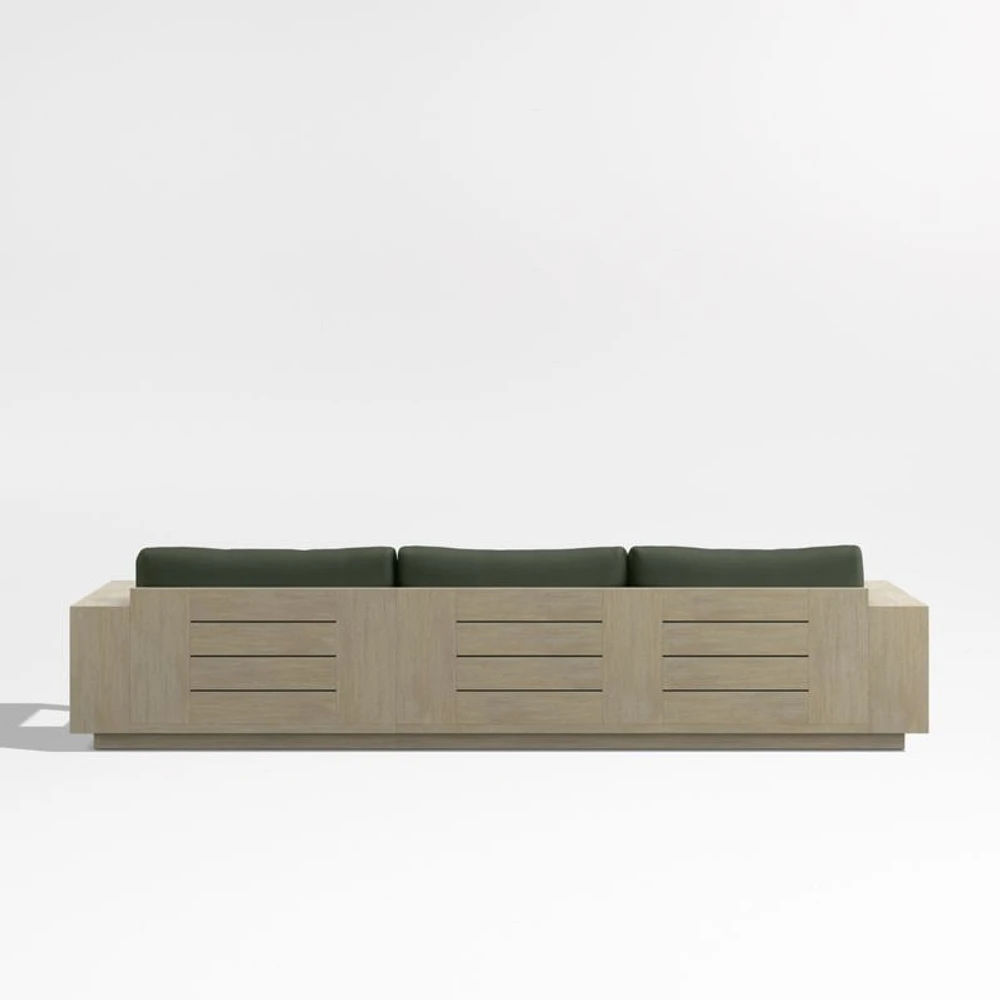 Mallorca Wood 2-Piece Right-Arm Chaise Outdoor Sectional Sofa with Cast Sage Green Sunbrella ® Cushions