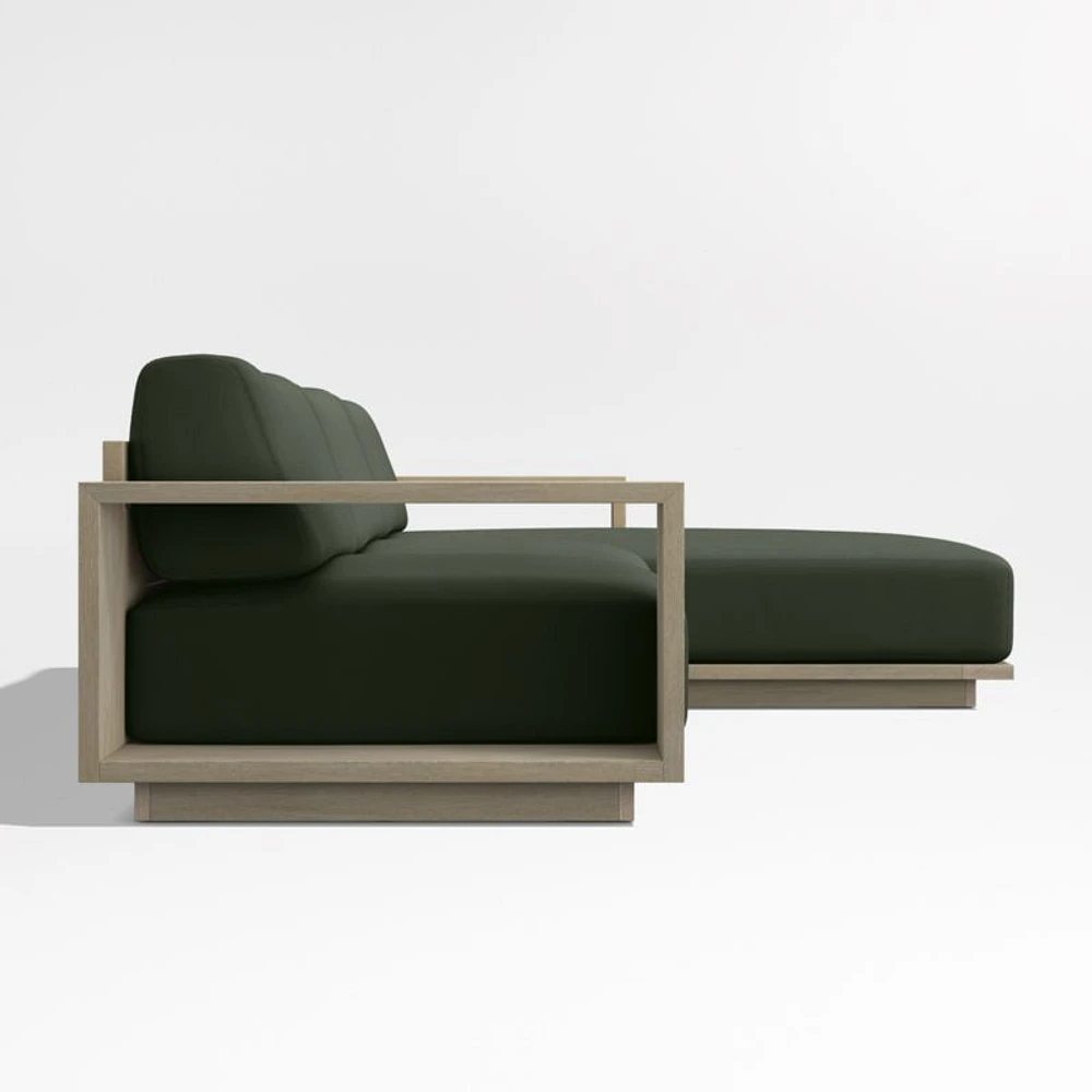 Mallorca Wood 2-Piece Right-Arm Chaise Outdoor Sectional Sofa with Cast Sage Green Sunbrella ® Cushions