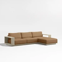 Mallorca Wood 2-Piece Right-Arm Chaise Outdoor Sectional Sofa with Cast Teak Brown Sunbrella ® Cushions