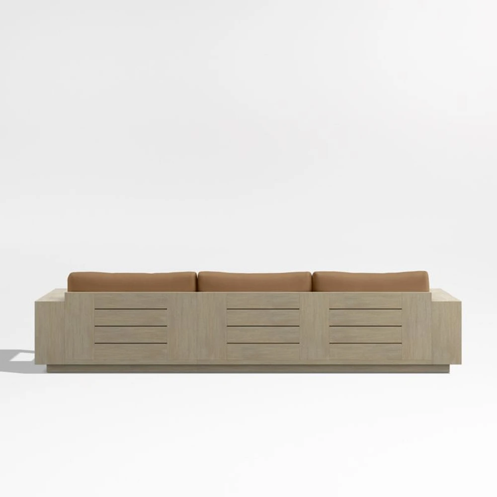 Mallorca Wood 2-Piece Right-Arm Chaise Outdoor Sectional Sofa with Cast Teak Brown Sunbrella ® Cushions
