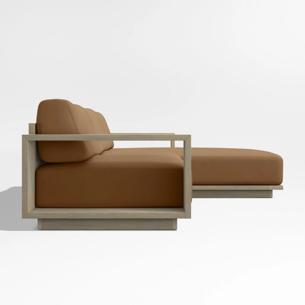Mallorca Wood 2-Piece Right-Arm Chaise Outdoor Sectional Sofa with Cast Teak Brown Sunbrella ® Cushions