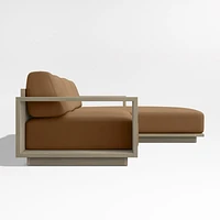 Mallorca Wood 2-Piece Right-Arm Chaise Outdoor Sectional Sofa with Cast Teak Brown Sunbrella ® Cushions