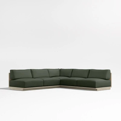 Mallorca Wood 3-Piece L-Shaped Armless Outdoor Sectional Sofa with Cast Sage Green Sunbrella ® Cushions