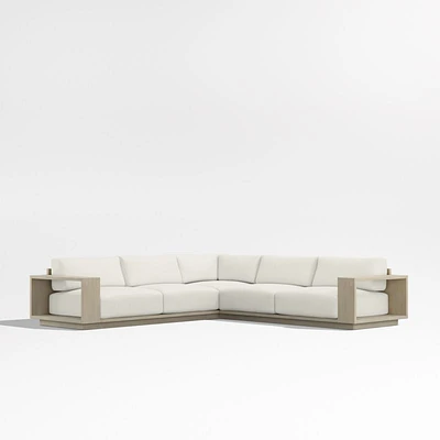 Mallorca Wood 3-Piece L-Shaped Outdoor Sectional Sofa with Canvas Natural Sunbrella ® Cushions