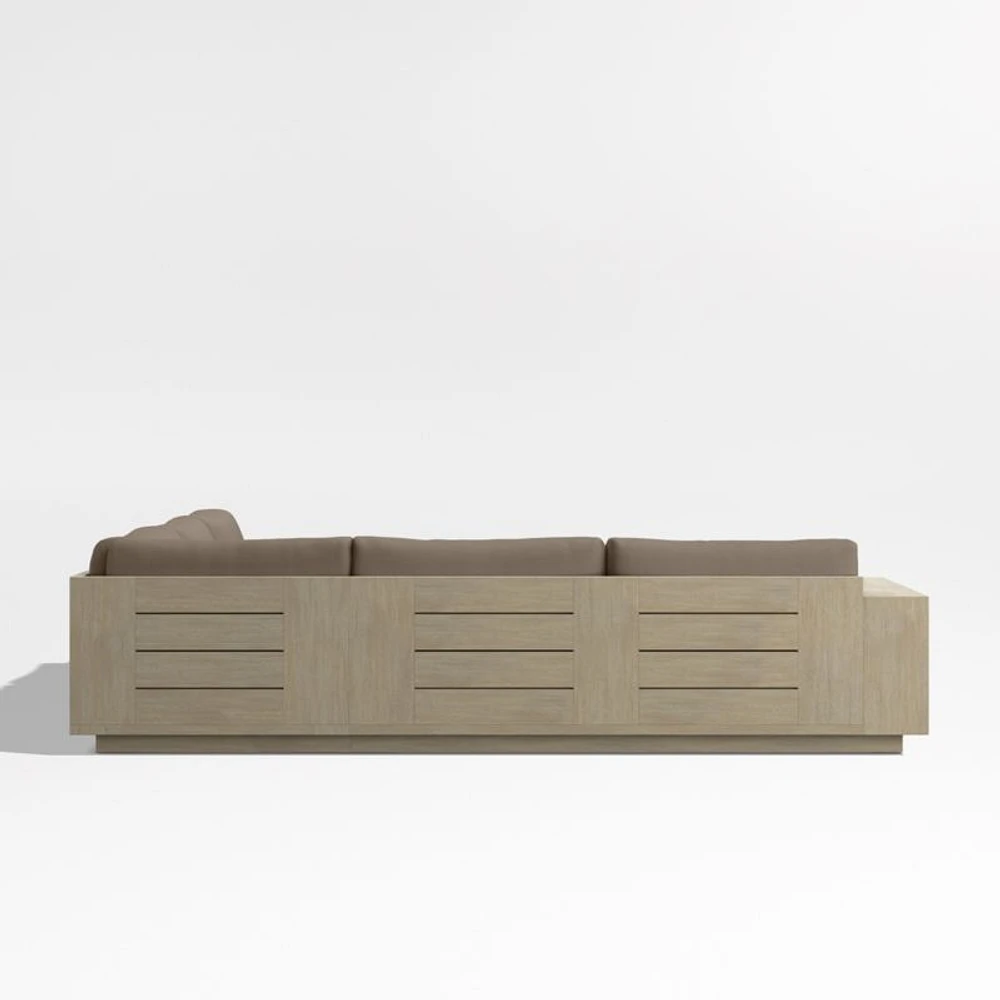Mallorca Wood 3-Piece L-Shaped Outdoor Sectional Sofa with Cast Shale Brown Sunbrella ® Cushions