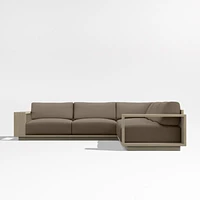 Mallorca Wood 3-Piece L-Shaped Outdoor Sectional Sofa with Cast Shale Brown Sunbrella ® Cushions