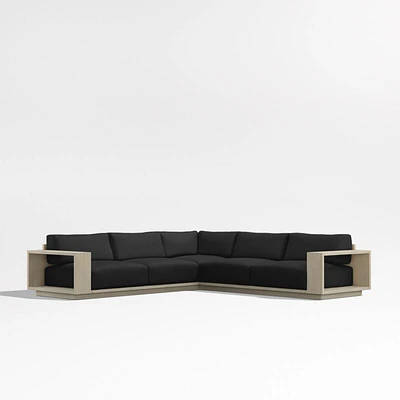 Mallorca Wood 3-Piece L-Shaped Outdoor Sectional Sofa with Cast Charcoal Grey Sunbrella ® Cushions