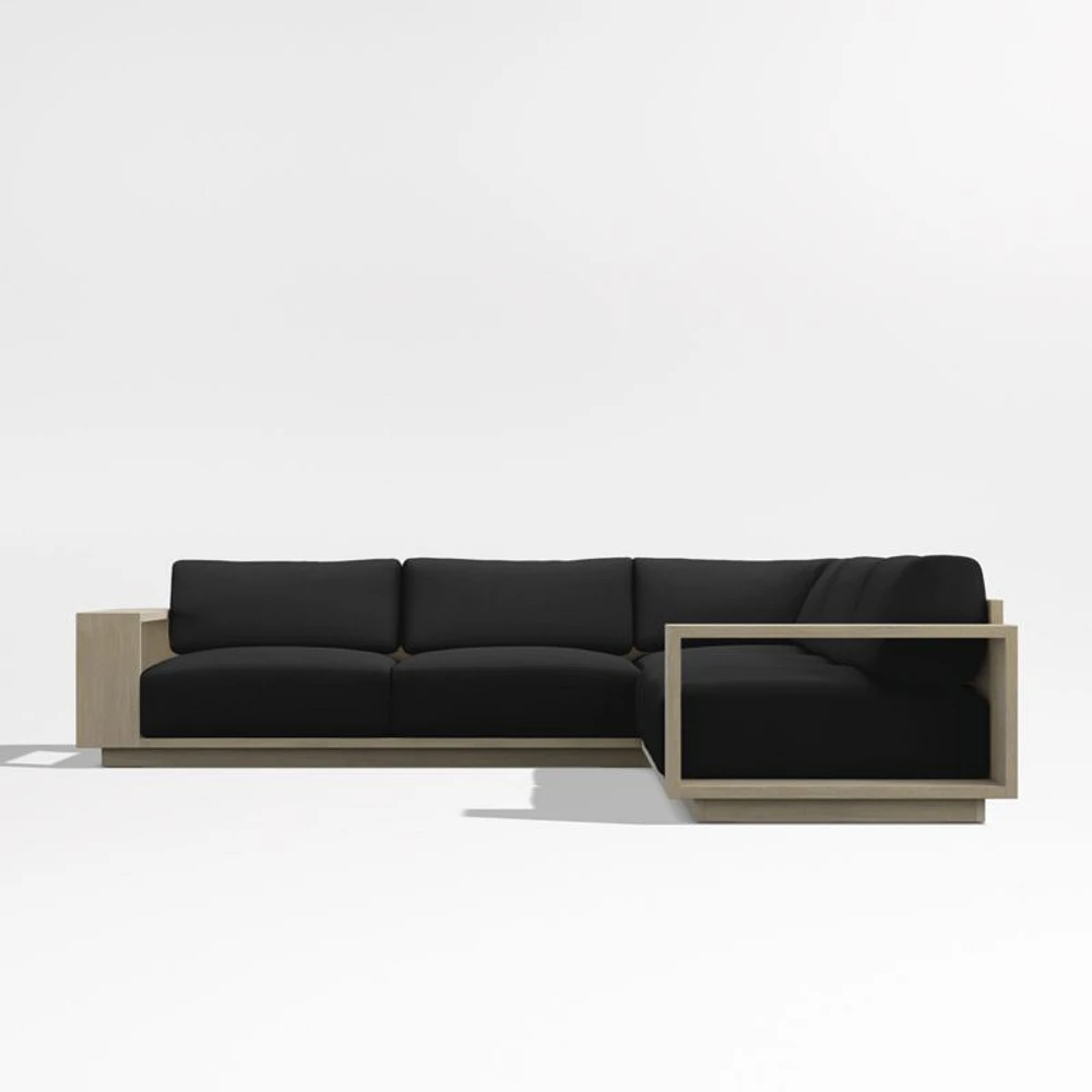 Mallorca Wood 3-Piece L-Shaped Outdoor Sectional Sofa with Cast Charcoal Grey Sunbrella ® Cushions