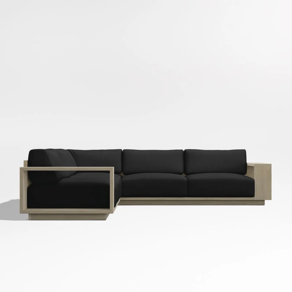Mallorca Wood 3-Piece L-Shaped Outdoor Sectional Sofa with Cast Charcoal Grey Sunbrella ® Cushions