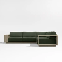 Mallorca Wood 3-Piece L-Shaped Outdoor Sectional Sofa with Cast Sage Green Sunbrella ® Cushions