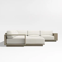 Mallorca Wood 4-Piece Left-Arm Chaise U-Shaped Outdoor Sectional Sofa with Canvas Natural Sunbrella ® Cushions