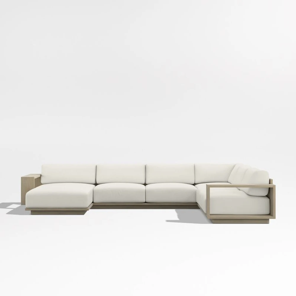 Mallorca Wood 4-Piece Left-Arm Chaise U-Shaped Outdoor Sectional Sofa with Canvas Natural Sunbrella ® Cushions