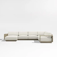 Mallorca Wood 4-Piece Left-Arm Chaise U-Shaped Outdoor Sectional Sofa with Canvas Natural Sunbrella ® Cushions