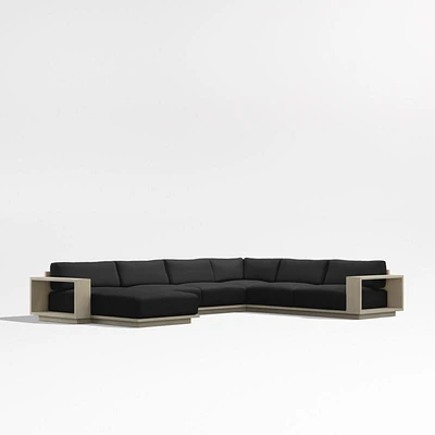 Mallorca Wood 4-Piece Left-Arm Chaise U-Shaped Outdoor Sectional Sofa with Cast Charcoal Grey Sunbrella ® Cushions