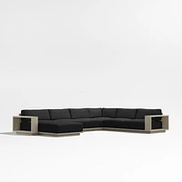 Mallorca Wood 4-Piece Left-Arm Chaise U-Shaped Outdoor Sectional Sofa with Cast Charcoal Grey Sunbrella ® Cushions