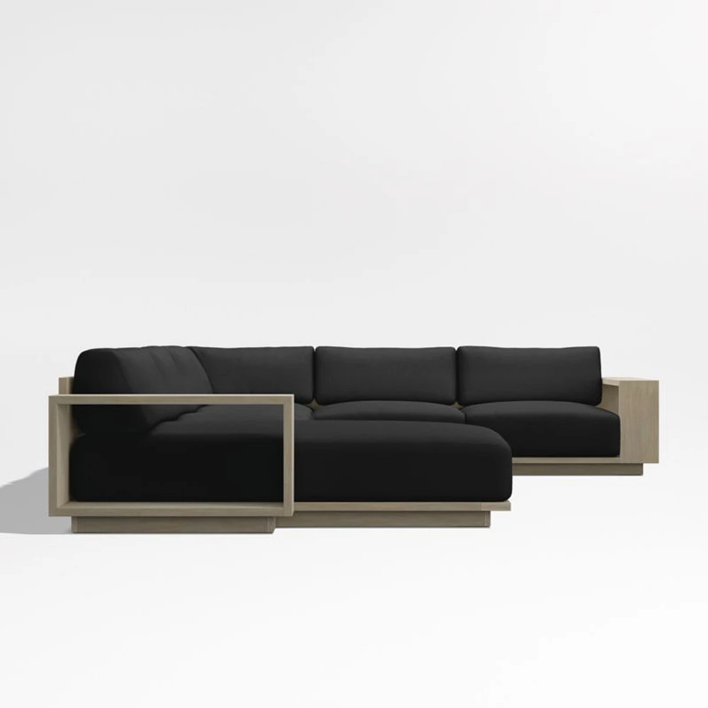 Mallorca Wood 4-Piece Left-Arm Chaise U-Shaped Outdoor Sectional Sofa with Cast Charcoal Grey Sunbrella ® Cushions