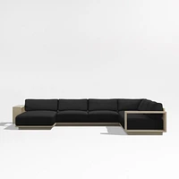 Mallorca Wood 4-Piece Left-Arm Chaise U-Shaped Outdoor Sectional Sofa with Cast Charcoal Grey Sunbrella ® Cushions