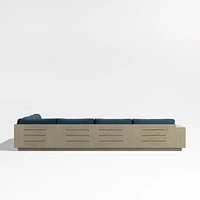 Mallorca Wood 4-Piece Left-Arm Chaise U-Shaped Outdoor Sectional Sofa with Cast Harbor Navy Blue Sunbrella ® Cushions