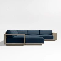 Mallorca Wood 4-Piece Left-Arm Chaise U-Shaped Outdoor Sectional Sofa with Cast Harbor Navy Blue Sunbrella ® Cushions