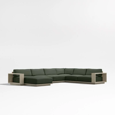 Mallorca Wood 4-Piece Left-Arm Chaise U-Shaped Outdoor Sectional Sofa with Cast Sage Green Sunbrella ® Cushions