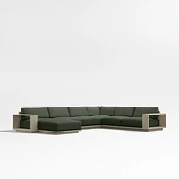 Mallorca Wood 4-Piece Left-Arm Chaise U-Shaped Outdoor Sectional Sofa with Cast Sage Green Sunbrella ® Cushions