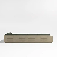 Mallorca Wood 4-Piece Left-Arm Chaise U-Shaped Outdoor Sectional Sofa with Cast Sage Green Sunbrella ® Cushions
