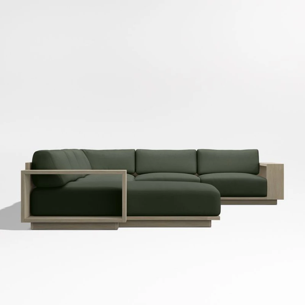 Mallorca Wood 4-Piece Left-Arm Chaise U-Shaped Outdoor Sectional Sofa with Cast Sage Green Sunbrella ® Cushions