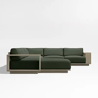 Mallorca Wood 4-Piece Left-Arm Chaise U-Shaped Outdoor Sectional Sofa with Cast Sage Green Sunbrella ® Cushions