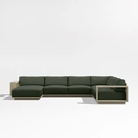 Mallorca Wood 4-Piece Left-Arm Chaise U-Shaped Outdoor Sectional Sofa with Cast Sage Green Sunbrella ® Cushions