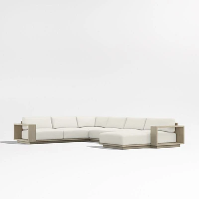 Mallorca Wood 4-Piece Right-Arm Chaise U-Shaped Outdoor Sectional Sofa with Canvas Natural Sunbrella ® Cushions