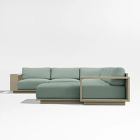 Mallorca Wood 4-Piece Right-Arm Chaise U-Shaped Outdoor Sectional Sofa with Canvas Spa Blue Sunbrella ® Cushions