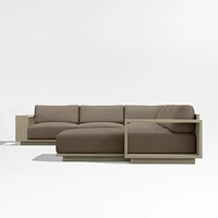 Mallorca Wood 4-Piece Right-Arm Chaise U-Shaped Outdoor Sectional Sofa with Cast Shale Brown Sunbrella ® Cushions