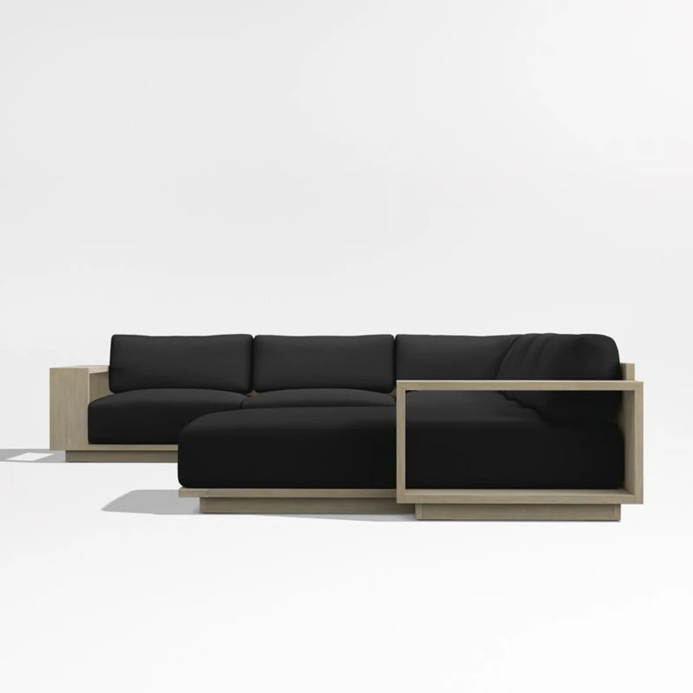 Mallorca Wood 4-Piece Right-Arm Chaise U-Shaped Outdoor Sectional Sofa with Cast Charcoal Grey Sunbrella ® Cushions