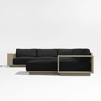 Mallorca Wood 4-Piece Right-Arm Chaise U-Shaped Outdoor Sectional Sofa with Cast Charcoal Grey Sunbrella ® Cushions
