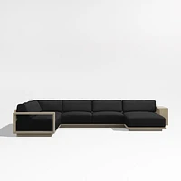 Mallorca Wood 4-Piece Right-Arm Chaise U-Shaped Outdoor Sectional Sofa with Cast Charcoal Grey Sunbrella ® Cushions