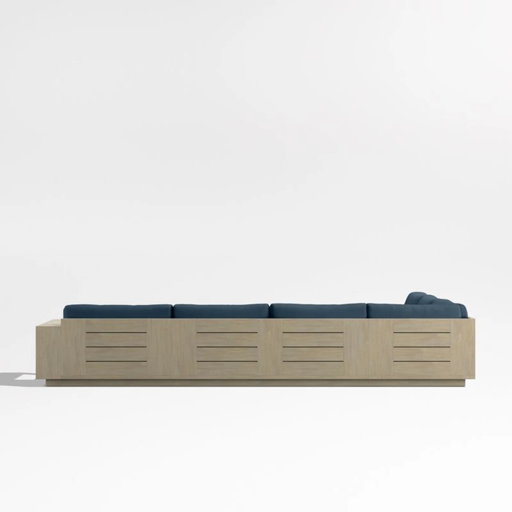 Mallorca Wood 4-Piece Right-Arm Chaise U-Shaped Outdoor Sectional Sofa with Cast Harbor Navy Blue Sunbrella ® Cushions