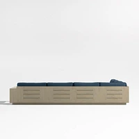 Mallorca Wood 4-Piece Right-Arm Chaise U-Shaped Outdoor Sectional Sofa with Cast Harbor Navy Blue Sunbrella ® Cushions