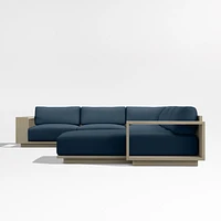 Mallorca Wood 4-Piece Right-Arm Chaise U-Shaped Outdoor Sectional Sofa with Cast Harbor Navy Blue Sunbrella ® Cushions