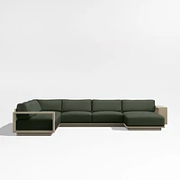 Mallorca Wood 4-Piece Right-Arm Chaise U-Shaped Outdoor Sectional Sofa with Cast Sage Green Sunbrella ® Cushions