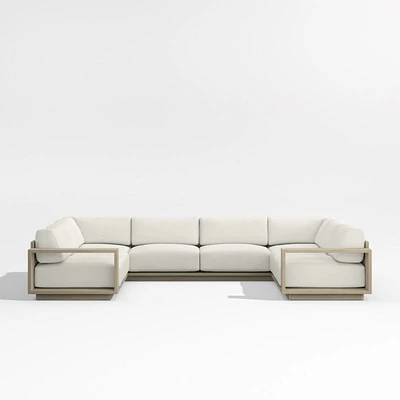 Mallorca Wood 5-Piece U-Shaped Outdoor Sectional Sofa with Canvas Natural Sunbrella ® Cushions