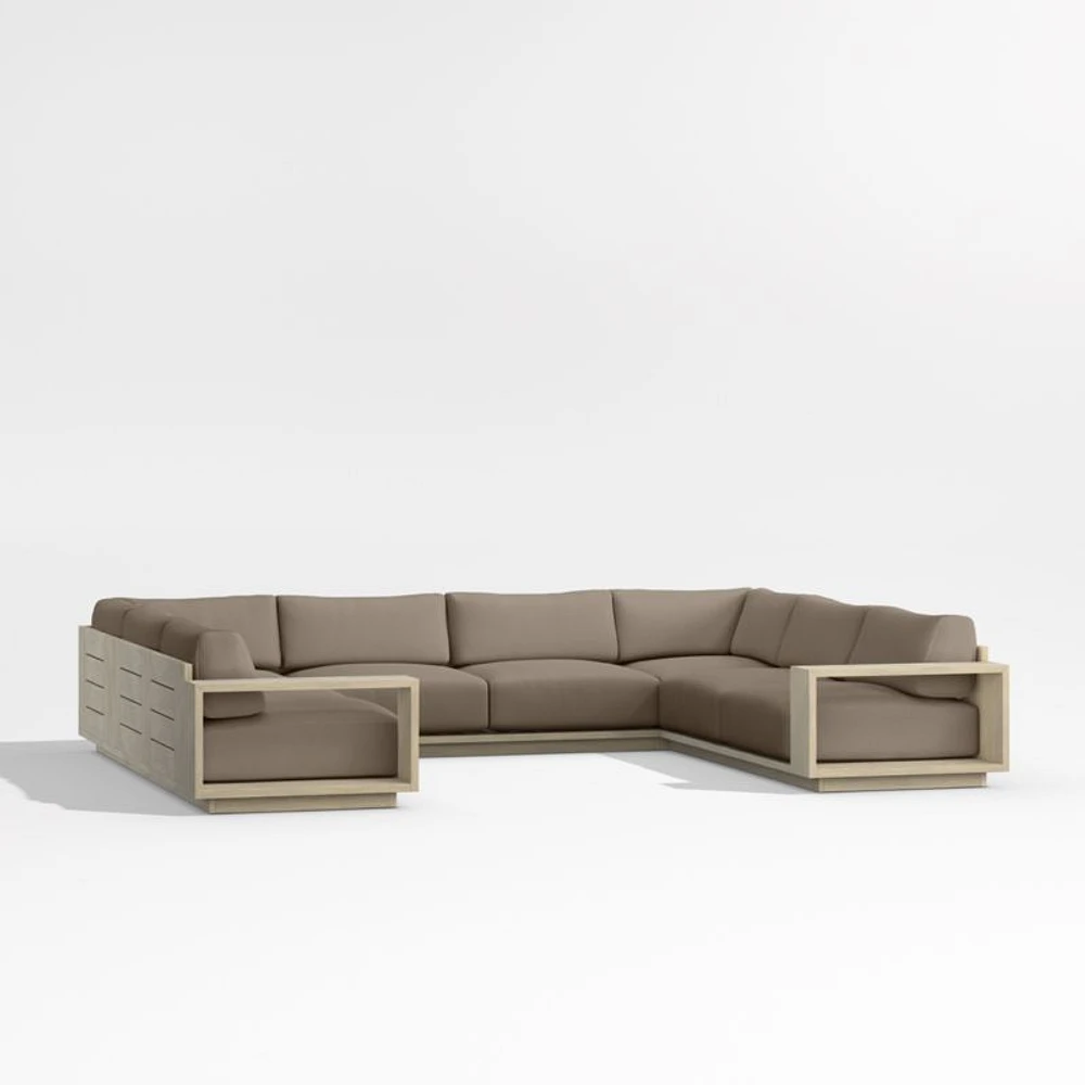Mallorca Wood 5-Piece U-Shaped Outdoor Sectional Sofa with Cast Shale Brown Sunbrella ® Cushions