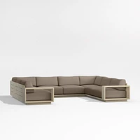 Mallorca Wood 5-Piece U-Shaped Outdoor Sectional Sofa with Cast Shale Brown Sunbrella ® Cushions