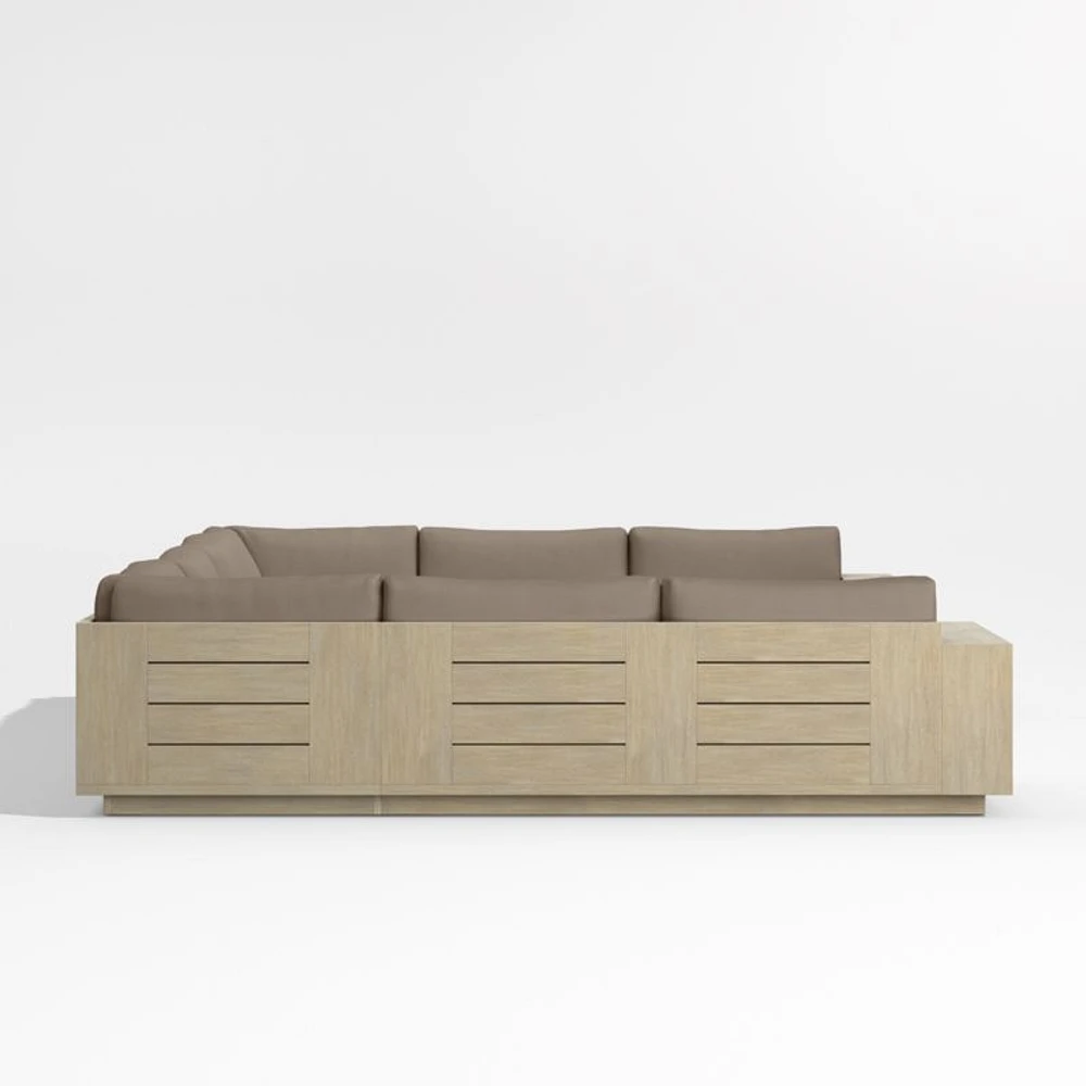 Mallorca Wood 5-Piece U-Shaped Outdoor Sectional Sofa with Cast Shale Brown Sunbrella ® Cushions