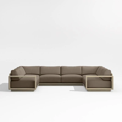 Mallorca Wood 5-Piece U-Shaped Outdoor Sectional Sofa with Cast Shale Brown Sunbrella ® Cushions