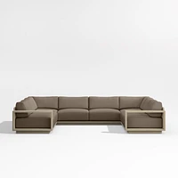 Mallorca Wood 5-Piece U-Shaped Outdoor Sectional Sofa with Cast Shale Brown Sunbrella ® Cushions